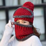 Maxbell Women Winter Knitted Protection Ear cap Rider Beanie Hat  Red