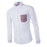 Maxbell Men's Classic Gingham Shirt Long Sleeve Stand-collar White-M