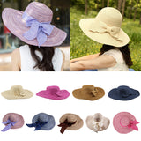 Maxbell Bohemian Bowknot Summer Sun Floppy Hat Straw Beach Wide Large Brim Cap Khaki