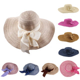 Maxbell Bohemian Bowknot Summer Sun Floppy Hat Straw Beach Wide Large Brim Cap Khaki