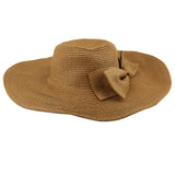 Maxbell Bohemian Bowknot Summer Sun Floppy Hat Straw Beach Wide Large Brim Cap Khaki