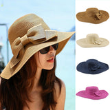 Maxbell Bohemian Bowknot Summer Sun Floppy Hat Straw Beach Wide Large Brim Cap Khaki