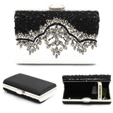 Maxbell PU Leather Diamante Bead Evening Handbag Clutch Party Purse Chain Bag