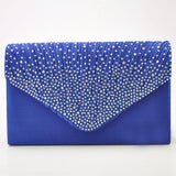 Maxbell Womens Satin Diamante Clutch Shouler Bag Evening Bridal Handbag Royal Blue