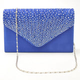 Maxbell Womens Satin Diamante Clutch Shouler Bag Evening Bridal Handbag Royal Blue