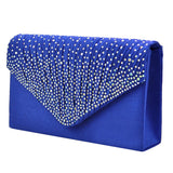 Maxbell Womens Satin Diamante Clutch Shouler Bag Evening Bridal Handbag Royal Blue