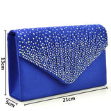 Maxbell Womens Satin Diamante Clutch Shouler Bag Evening Bridal Handbag Royal Blue