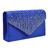 Maxbell Womens Satin Diamante Clutch Shouler Bag Evening Bridal Handbag Royal Blue