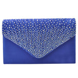 Maxbell Womens Satin Diamante Clutch Shouler Bag Evening Bridal Handbag Royal Blue