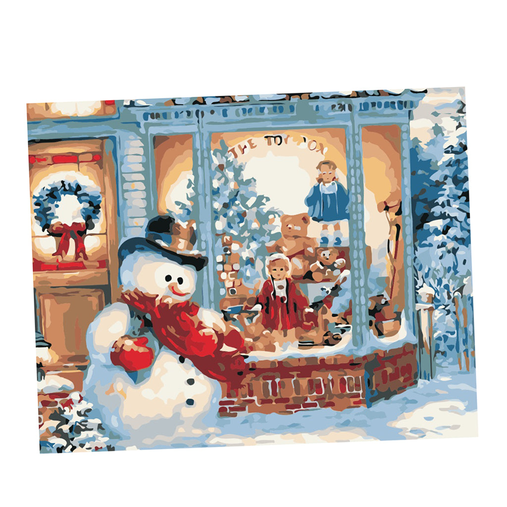 Maxbell Unframed DIY Painting Paint By Number Kit Oil Canvas Picture Snowman House