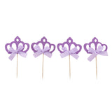 Maxbell 4/10 Pieces Birthday Cupcake Toppers Wedding Party Decor Dark Purple Crown