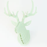 Maxbell 3D Wooden Deer Wall Hanging Animal Wildlife Head Sculpture -Light Green