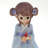 Maxbell Lovely Handmade Resin Japanese Style Kimono Girl Doll with Umbrella Home Décor –Blue