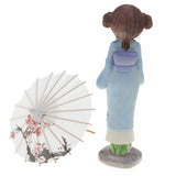 Maxbell Lovely Handmade Resin Japanese Style Kimono Girl Doll with Umbrella Home Décor –Blue