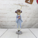 Maxbell Lovely Handmade Resin Japanese Style Kimono Girl Doll with Umbrella Home Décor –Blue