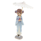 Maxbell Lovely Handmade Resin Japanese Style Kimono Girl Doll with Umbrella Home Décor –Blue