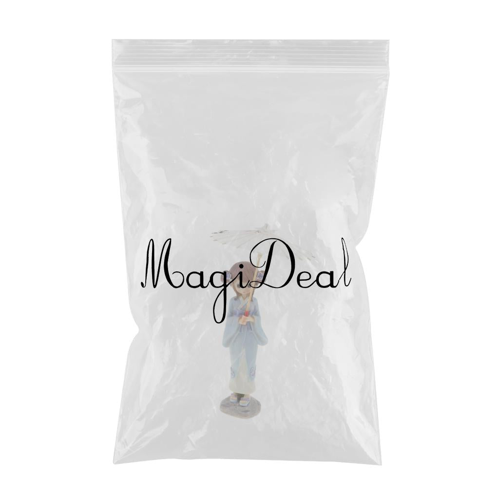 Maxbell Lovely Handmade Resin Japanese Style Kimono Girl Doll with Umbrella Home Décor –Blue