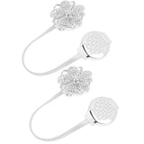 Maxbell 2-Piece Sparkling Flower Design Magnetic Curtain Tieback Buckle Drape Holdback Clip Holder Steel Wire, 33cm Silver