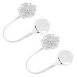 Maxbell 2-Piece Sparkling Flower Design Magnetic Curtain Tieback Buckle Drape Holdback Clip Holder Steel Wire, 33cm Silver