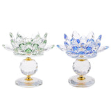 Maxbell Crystal Lotus Flower Candle Holder Tealight Holder Home Decor Green & Blue