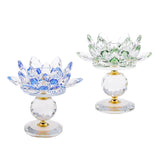 Maxbell Crystal Lotus Flower Candle Holder Tealight Holder Home Decor Green & Blue