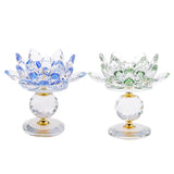 Maxbell Crystal Lotus Flower Candle Holder Tealight Holder Home Decor Green & Blue