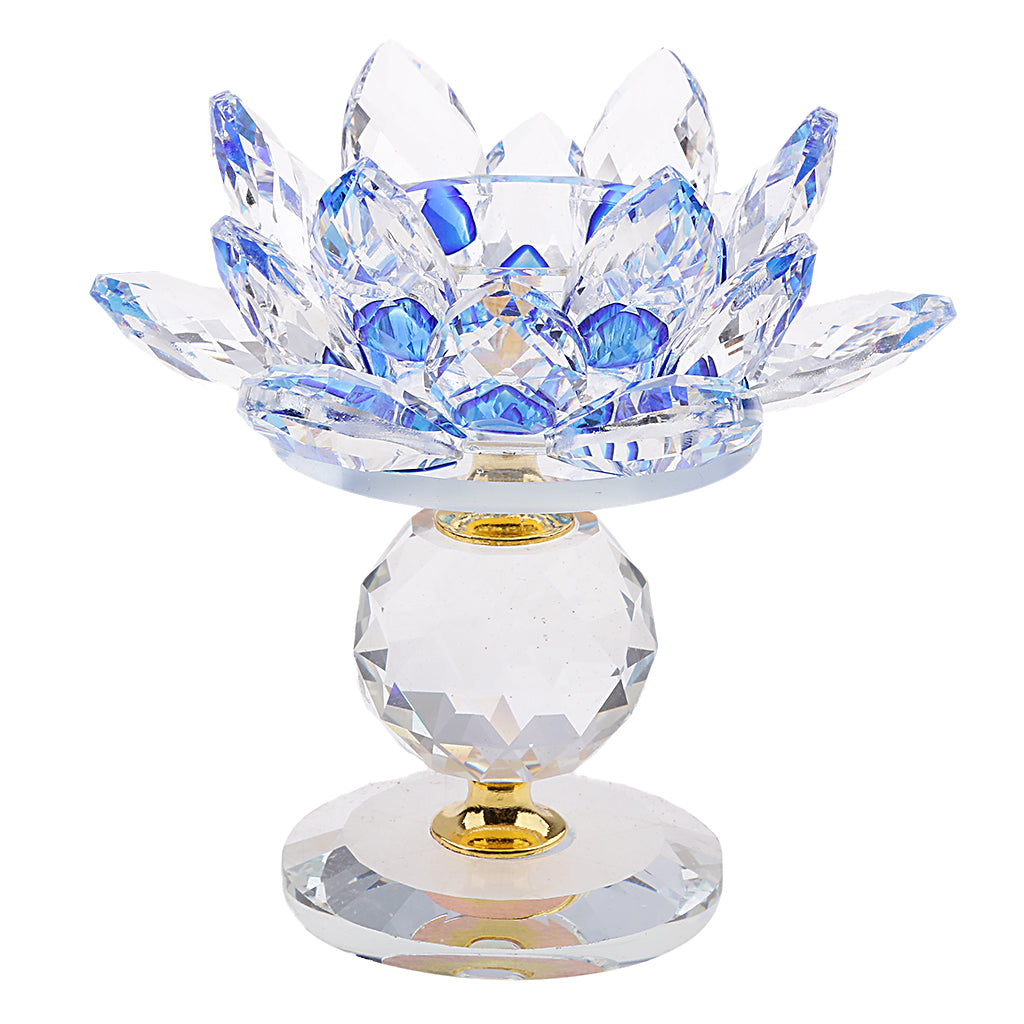 Maxbell Crystal Lotus Flower Candle Holder Tealight Holder Home Decor Green & Blue