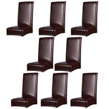 Maxbell 8 Pieces Stretch Chair Cover Leather Seat Cover Dining Room Decoration Brown