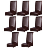 Maxbell 8 Pieces Stretch Chair Cover Leather Seat Cover Dining Room Decoration Brown