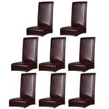 Maxbell 8 Pieces Stretch Chair Cover Leather Seat Cover Dining Room Decoration Brown