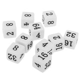 Maxbell 10 Pieces Opaque Six Sided Multiple Dice for TRPG Party Board Game Toys White