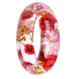 Maxbell 2Pcs Women Clear Lucite Bangle Daisy Dried Flower Pressed Incased Bracelet