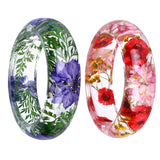 Maxbell 2Pcs Women Clear Lucite Bangle Daisy Dried Flower Pressed Incased Bracelet