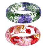 Maxbell 2Pcs Women Clear Lucite Bangle Daisy Dried Flower Pressed Incased Bracelet