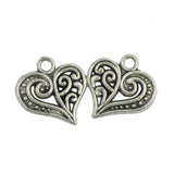 Maxbell 100pcs Antique Tibet Silver Charms Heart Beads Pendants Jewelry Accessories