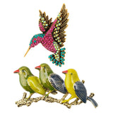 Maxbell 2pcs Women Men Vintage Crystal Hummingbird Enamle Birds Brooch Pins Jewelry