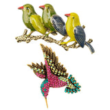 Maxbell 2pcs Women Men Vintage Crystal Hummingbird Enamle Birds Brooch Pins Jewelry