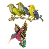 Maxbell 2pcs Women Men Vintage Crystal Hummingbird Enamle Birds Brooch Pins Jewelry