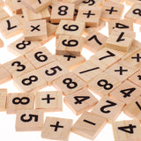 Maxbell 100 Pieces Wooden Number and Symbol Tiles with Wooden Tile Racks Wood Crafts