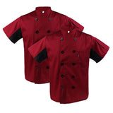 Maxbell 2pcs Unisex Double Breasted Short Sleeve Chef Jacket Coat Cook Uniform