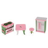 Maxbell 4 Sets Wooden Doll House Miniature Kitchen Bathroom Baby Room Furniture Toys