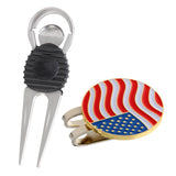 Maxbell Alloy Golf Repair Divot Tool + USA Flag Golf Ball Marker Magnetic Hat Clip