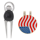 Maxbell Alloy Golf Repair Divot Tool + USA Flag Golf Ball Marker Magnetic Hat Clip