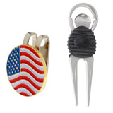 Maxbell Alloy Golf Repair Divot Tool + USA Flag Golf Ball Marker Magnetic Hat Clip