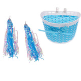 Maxbell Bike Handlebar Sparkle Streamer Tassels + Front Basket Pouch Detachable Blue