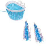 Maxbell Bike Handlebar Sparkle Streamer Tassels + Front Basket Pouch Detachable Blue
