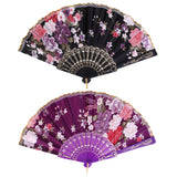 Maxbell 2 Pieces Folding Flower Painting Hand Held Fan Dance Fan for Wedding Decor Gift