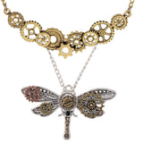 Maxbell 2Pcs Steampunk Dragonfly Gear Pendant Biker Gothic Necklace Mechanical Chain