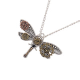 Maxbell 2Pcs Steampunk Dragonfly Gear Pendant Biker Gothic Necklace Mechanical Chain