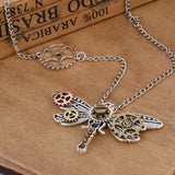 Maxbell 2Pcs Steampunk Dragonfly Gear Pendant Biker Gothic Necklace Mechanical Chain